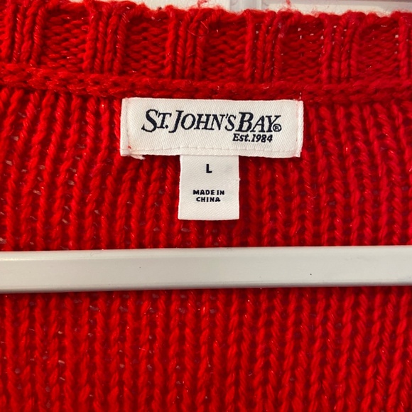 St. John's Bay Red Cablenit V-Neck Sweater - Size Large - Picture 3 of 8